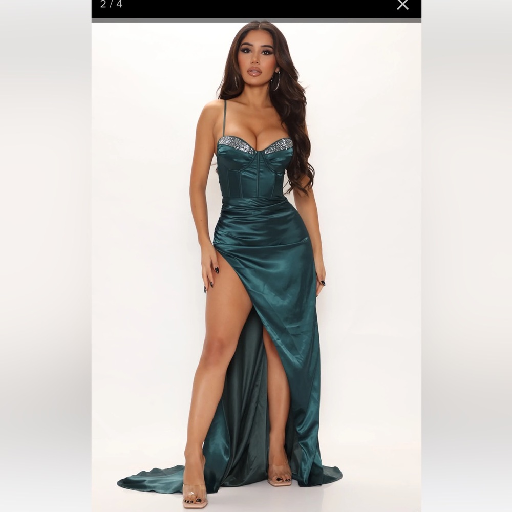 Fashion Nova Emerald satin dress